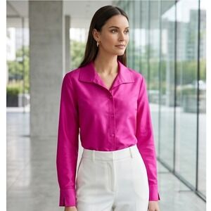 Talbots Woman 14W Hot Pink 100% Silk Shantung Button Down Shirt Blouse NWOT $159